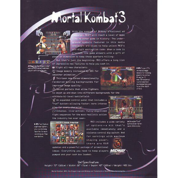 Mortal Kombat 3 Arcade FLYER 1995 Original NOS Video Game MK3 Retro Vintage Art - Picture 4 of 4